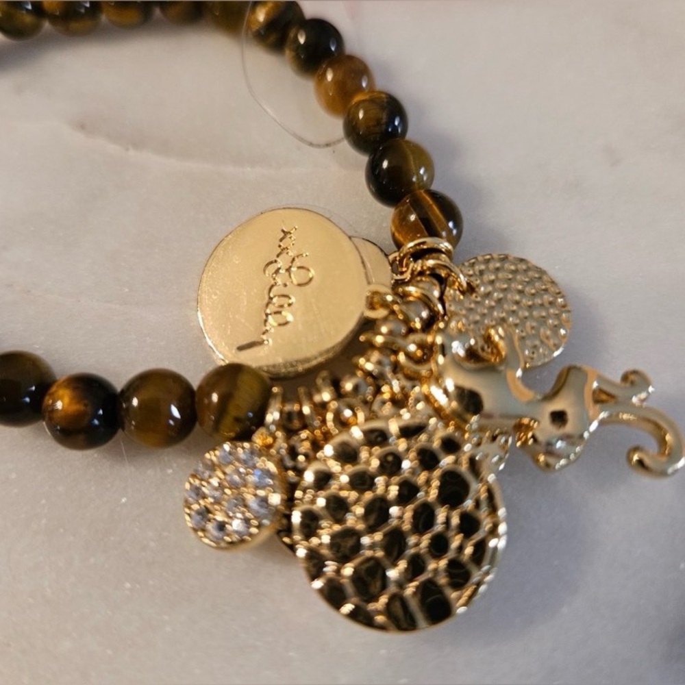 Lilly Pulitzer Gold Charm Tiger Eye Bead Bracelet